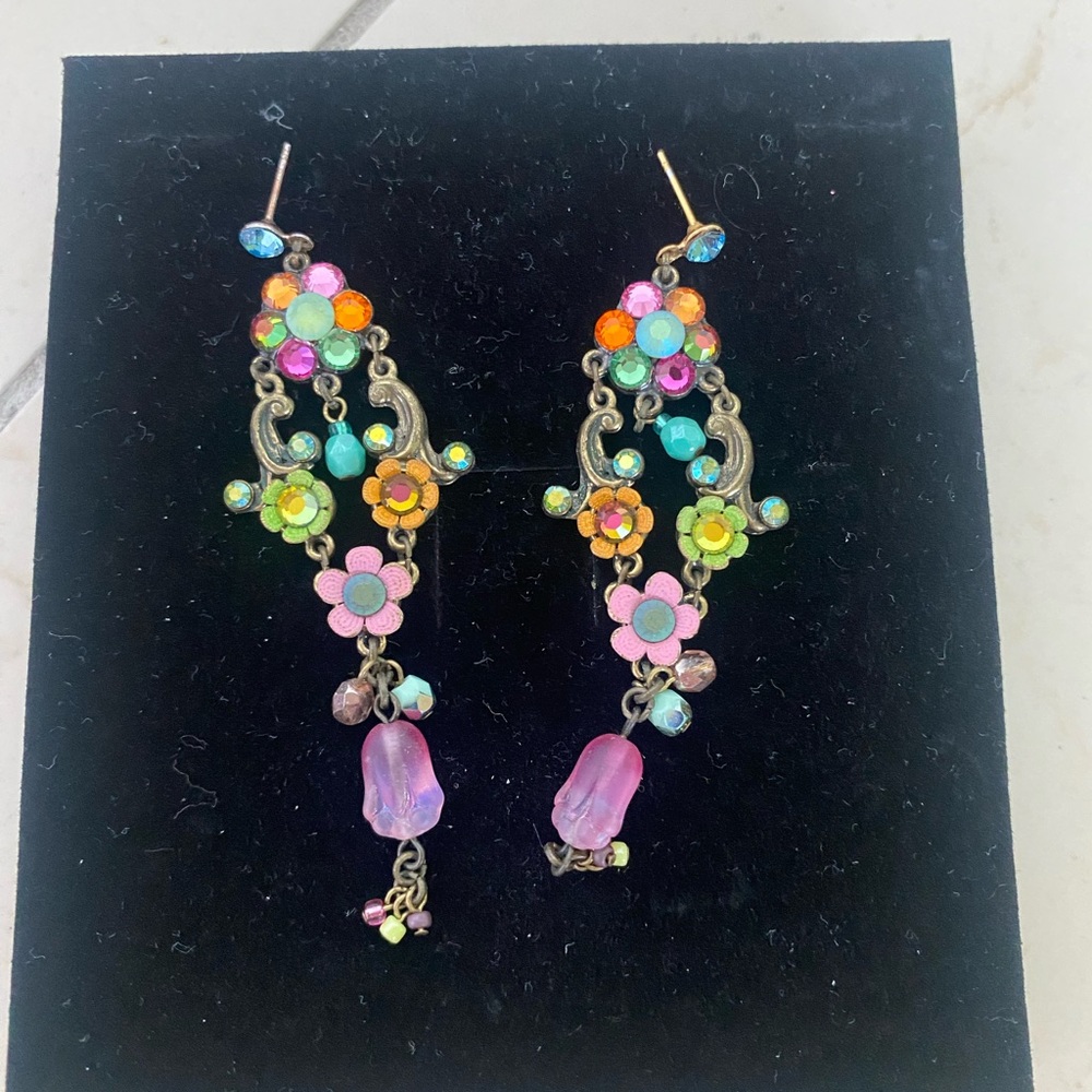 Michal Negrin Teardrop Earrings Swarovski Crystal Rhinestones Floral...